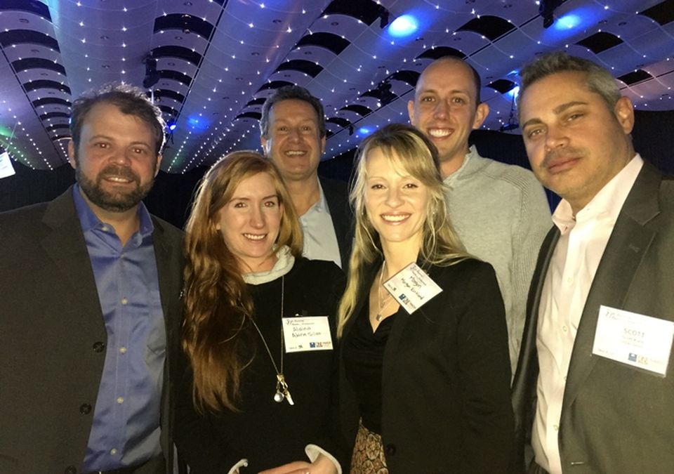 Snapped at the recent NAIOP 2017 Awards of Excellence, which Bisnow attended: (back) Jim Allen and Tim Masters, TJC Consultants; Eric Combs, D2C Architects; Scott Kiere, Urban Green Development; (front) Alaina Silva and Morgan Kirtland, Urban Green Development.