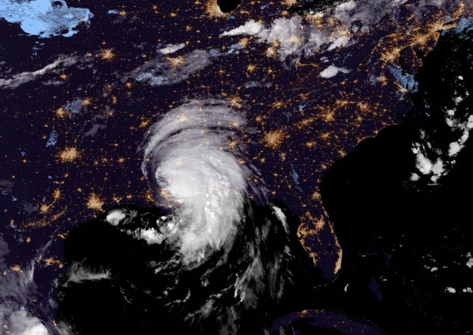 In this image, captured on Monday, Ida is seen moving inland over portions of southeastern Louisiana, southern Mississippi, and southern Alabama.