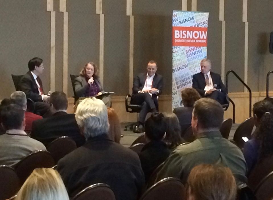 Inslee Best attorney Daniel Shin, who moderated, Economic Development Council of Seattle president and CEO Suzanne Dale Estey, Pacific Eagle Holdings VP of acquisitions Adam Aasen, and Metzler Real Estate president and CEO Donald Wise.