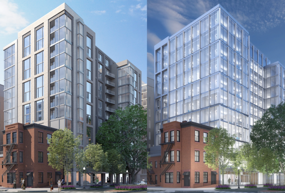 A rendering of the residential and office options for the 950 3rd St. NW development site from Meany & Oliver's marketing materials.  