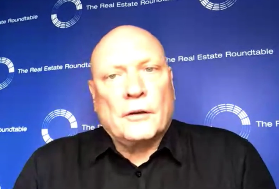 Real Estate Roundtable CEO Jeff DeBoer speaking on a Bisnow webinar April 27.