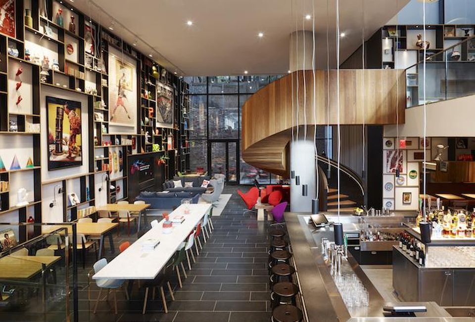 The lobby in the CitizenM New York Bowery hotel.