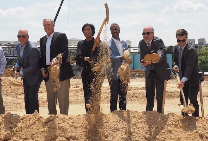 The development team and local officials celebrating the groundbreaking of MRP's Bryant Street project