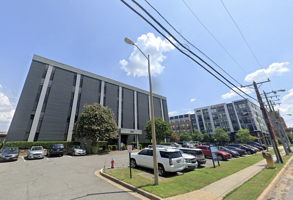 The office building at 2560 Huntington Ave. slated for redevelopment. The Parker at Huntington is also visible in the background.
