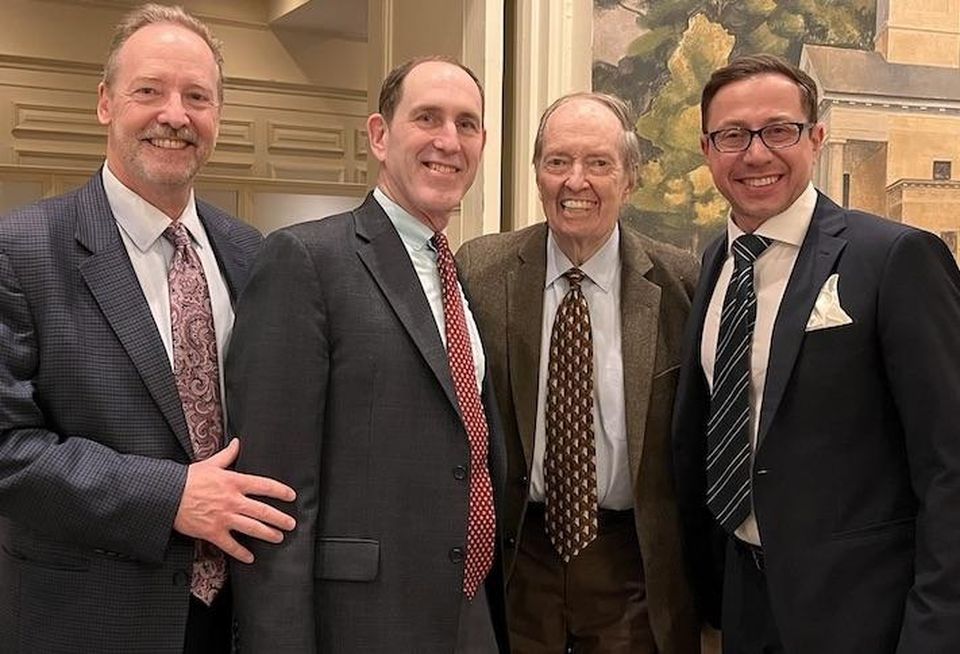 New Horning CEO Jamie Weinbaum (right) with Horning Chairman Joseph Horning III, outgoing CEO David Roodberg and founder Joe Horning.