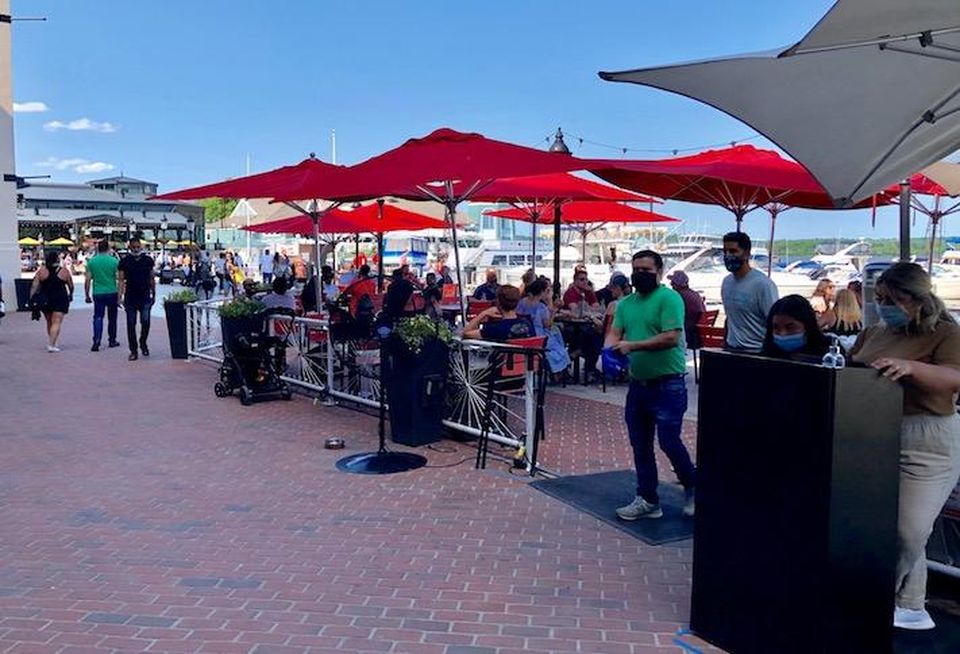 The outdoor patio at Vola's Dockside Grill on the Old Town Alexandria waterfront, photographed Sunday.