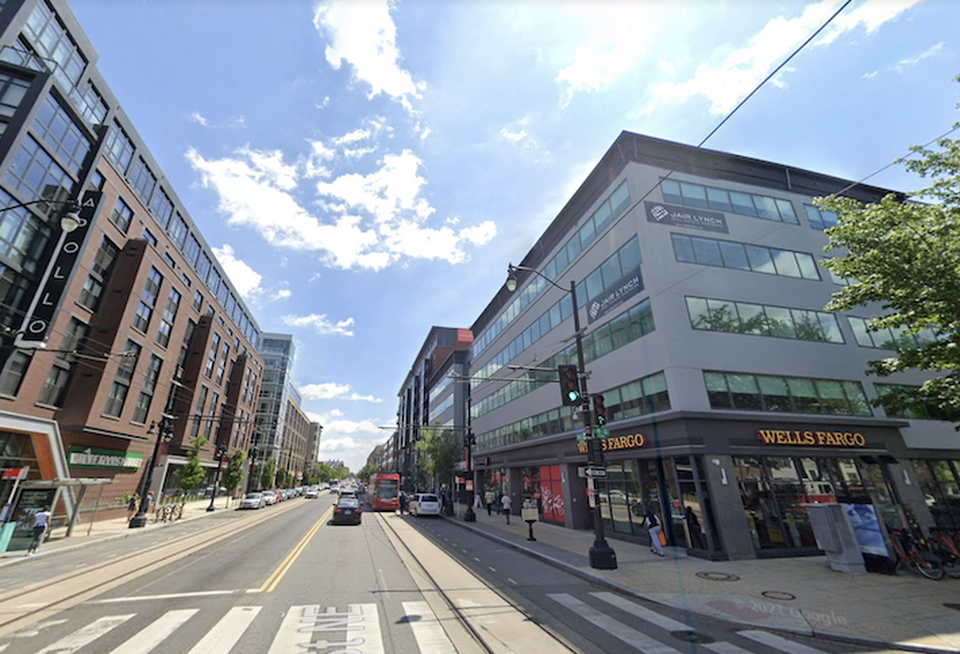 The H Street corridor, with the Whole Foods-anchored Apollo building on the left, and the building that Bond Collective occupies on the right.