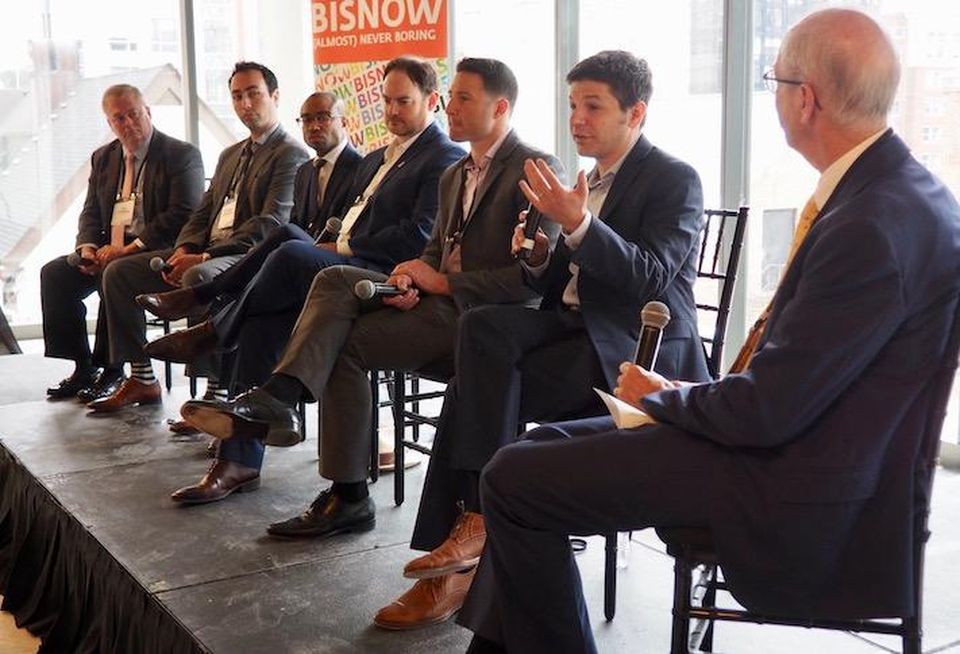 United Bank's Joe LeMense, Nixon Peabody's Shariff Barakat, Department of Energy & Environment's Emil King, New Columbia Solar's Mike Healy, National Housing Trust's Jared Lang, Greenworks Lending's Aaron Kraus and New Partner Community Solar's Herb Stevens