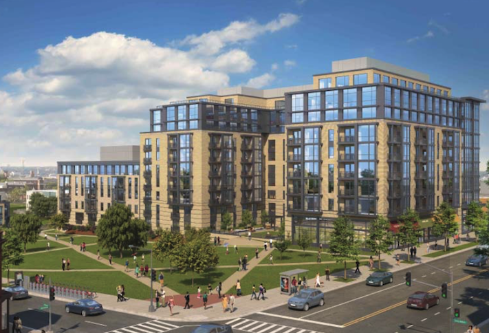 A rendering of the 273-unit Park Morton project at the intersection of Georgia Avenue and Irving Street NW. 