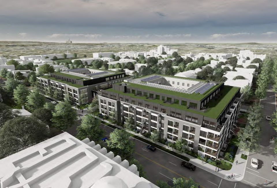 An aerial rendering of MidCity's project at 1200 5th St. NW. 