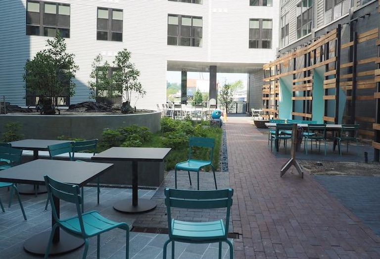 The courtyard at The Chase apartment building at Bryant Street. 