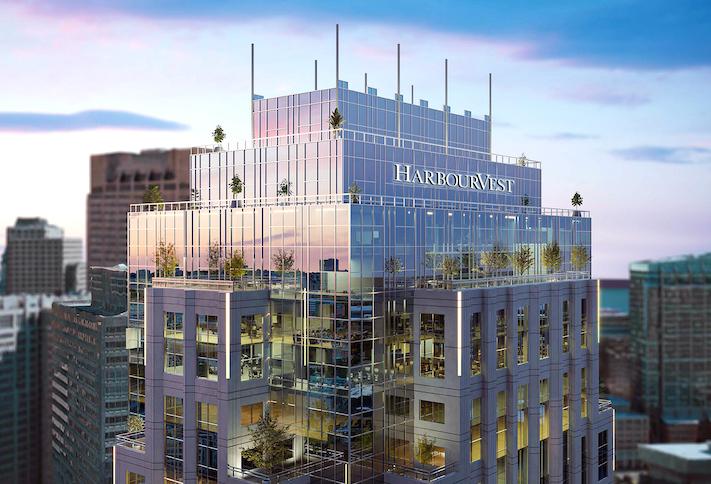 Rendering of new HarbourVest signage on One Lincoln tower.