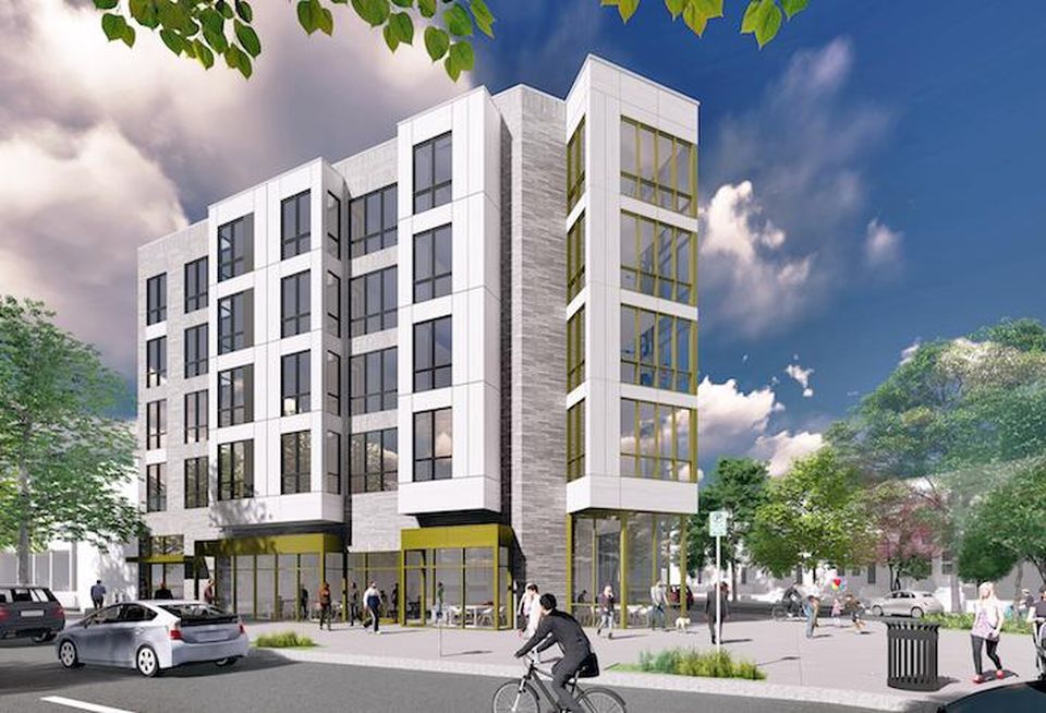 A rendering of the 17-unit modular apartment project at 3701 New Hampshire Ave. NW.