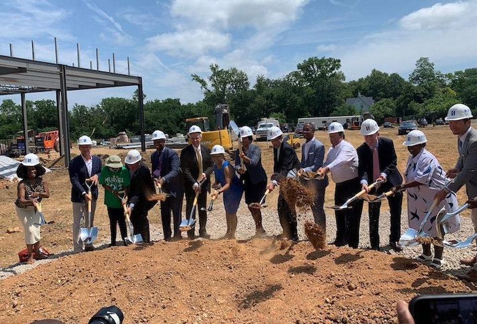 The Skyland Town Center development team, joined by Mayor Muriel Bowser and other D.C. officials, breaking ground on the next phase.