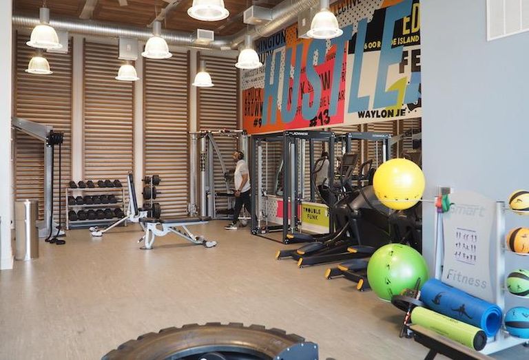 The fitness center in the Coda at Bryant Street building. 