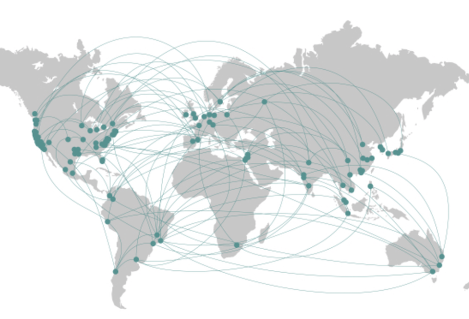 A map showing WeWork's global footprint