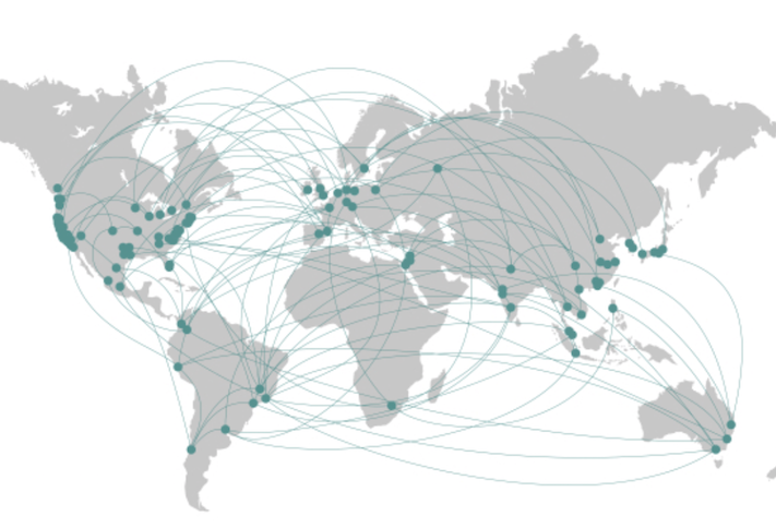 A map showing WeWork's global footprint