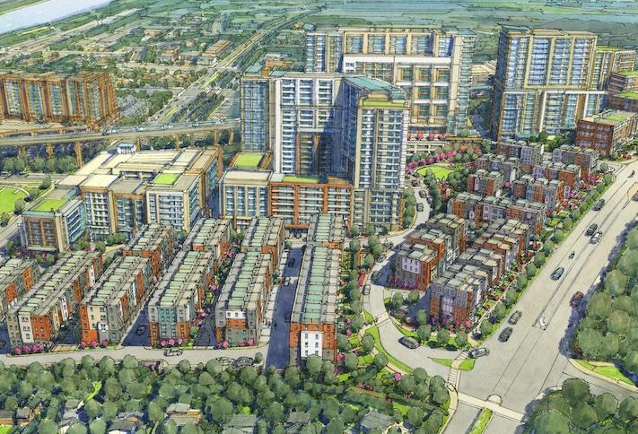 A rendering of the planned development on the Huntington Club site in Fairfax County.