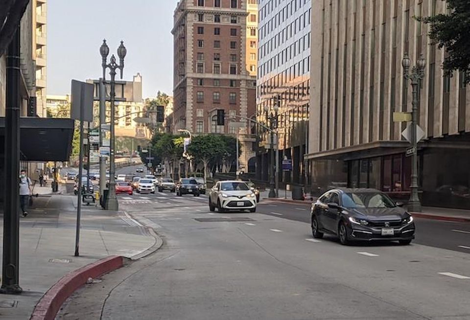 Downtown Los Angeles' normally busy and noisy streets were relatively empty on Tuesday morning.
