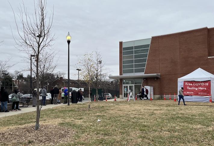 A line formed outside a covid testing center in Northeast D.C before it opened Saturday. 