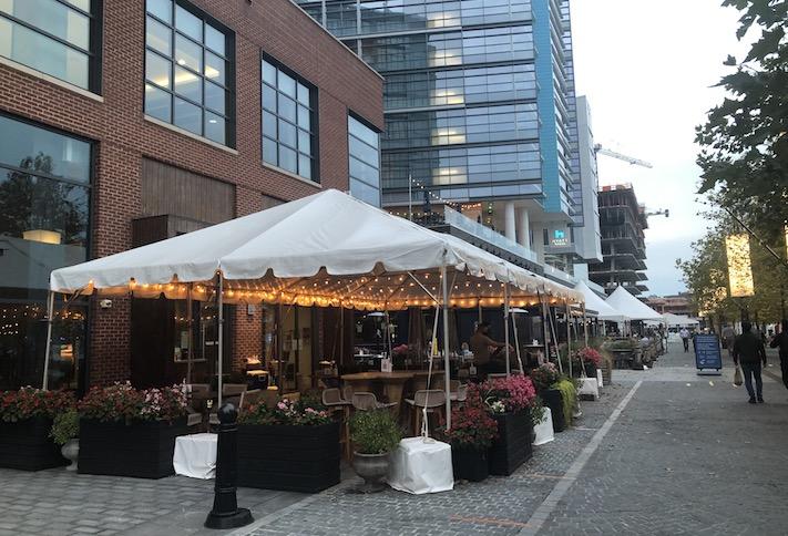 The outdoor dining area at The Wharf's Kaliwa restaurant, photographed Wednesday at 6 p.m.