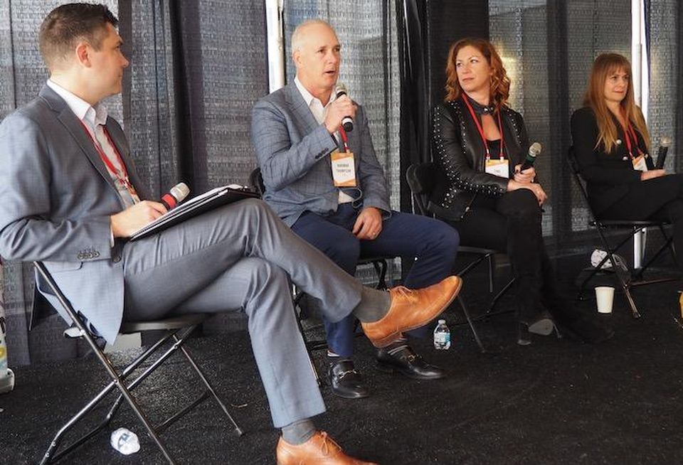 Walsh, Colucci's Andrew Painter, LCOR's Harmar Thompson, Ballston BID's Tina Leone and National Landing BID's Tracy Sayegh Gabriel.