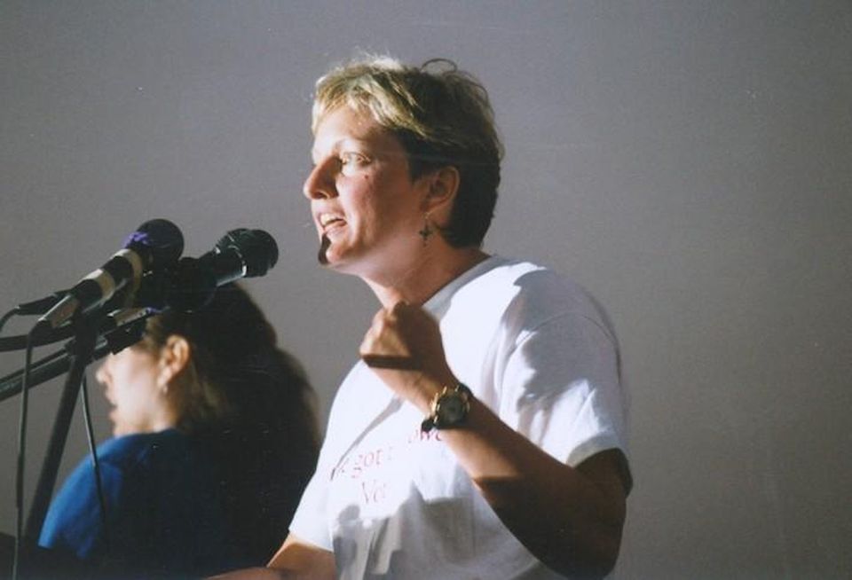 Elizabeth Birch speaking at a rally in 2002.