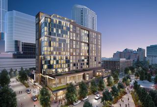 A rendering of the dual-branded Marriott AC Hotel and Residence Inn planned at Reston Town Center.