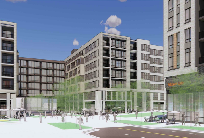 A rendering of multifamily buildings planned part of The Boro's expansion. 