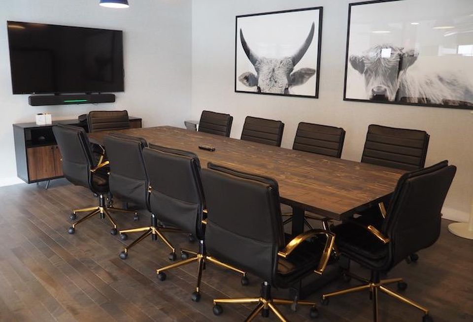 A conference room inside coworking space The Mark at the Wonder Bread Factory building.
