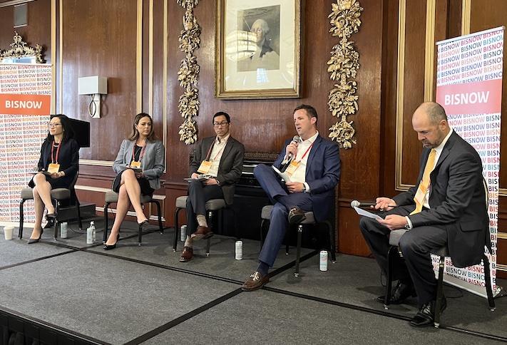 AEW Capital Management's Jennifer Wong, STARS REI's Cristina Dawson, Bain Capital's Hon Wing Mak, Newmark's Michael Greeley and HarborOne's Charlie Zanazzi