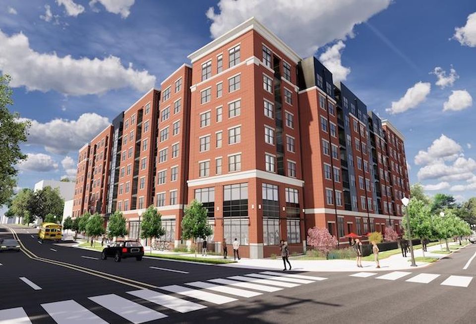 A rendering of Mill Creek's 270-unit Modera Kirkwood apartment project at 3415 Washington Blvd. in Arlington. 
