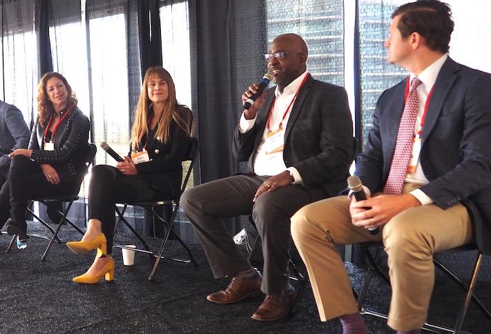 Ballston BID's Tina Leone, National Landing BID's Tracy Sayegh Gabriel, Arlington County Board Member Christian Dorsey and Greystar's John Clarkson. 