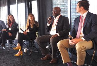 Ballston BID's Tina Leone, National Landing BID's Tracy Sayegh Gabriel, Arlington County Board Member Christian Dorsey and Greystar's John Clarkson. 