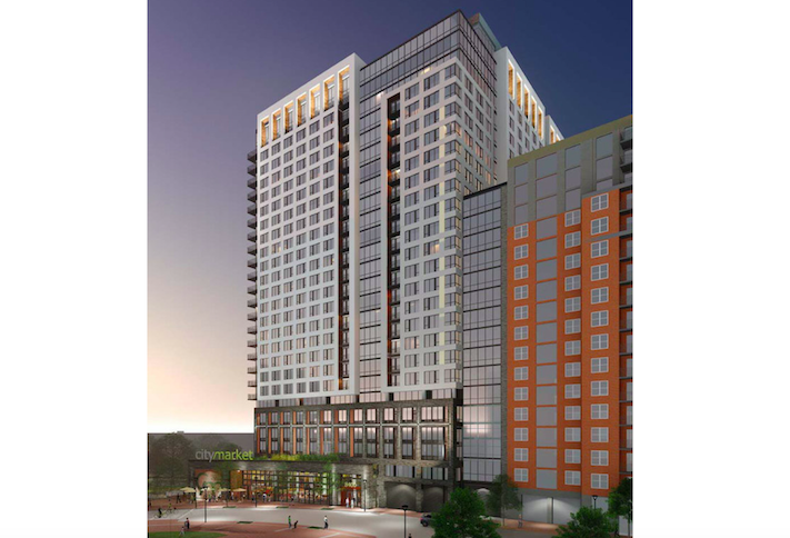 A rendering of the 26-story Solaire 8200 Dixon apartment building in Silver Spring