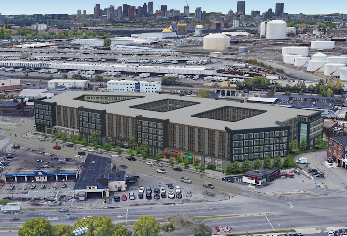 A rendering of Greystar's 35 Garvey St. development in Everett's Commercial Triangle.