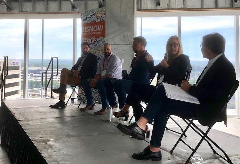 Bluestone Lane's Diego Martin, WhyHotel's Jason Fudin, M.C. Dean's Bill Dean, ID.me's Jean Rosauer and The Meridian Group's Gary Block. 