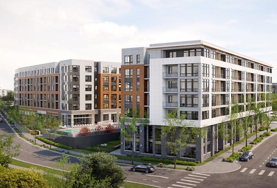 A rendering of the Highland District project at 1768 Old Meadow Road in Tysons.