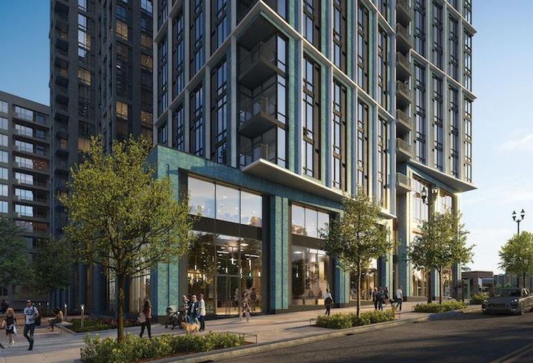 A street-level rendering of JBG Smith's 2001 South Bell St. development. 