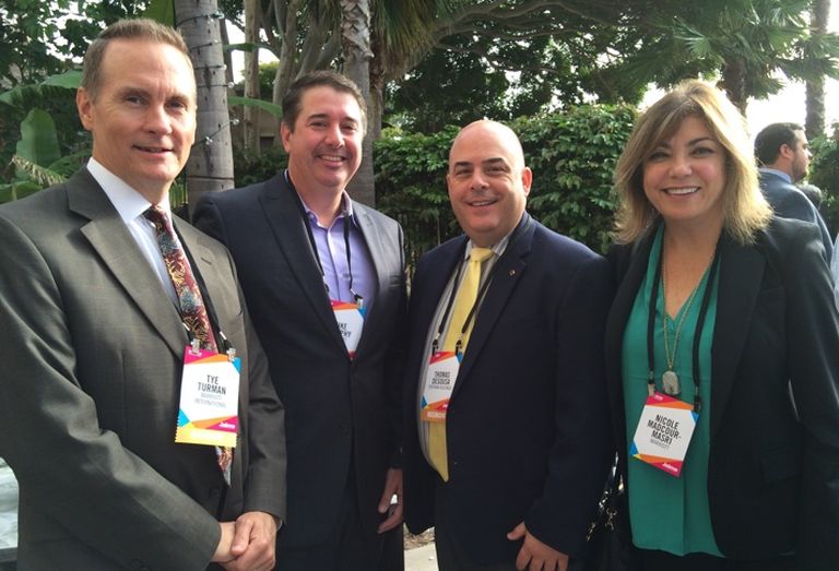 Marriott International SVP Type Turman (L-R), with Mike Murphy, general manager of the new dual-branded Springhill Suites & Residence and Portman Holdings SVP Thomas DeSousa,the project's develop, and Nicole Madcour-Masri.