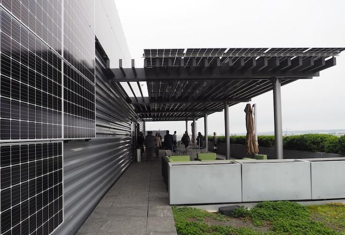 The solar panel canopy on the rooftop of Oxford Properties' 1101 New York Ave. NW