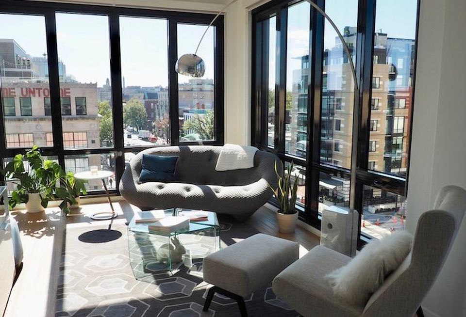 An apartment living room at the Liz development
