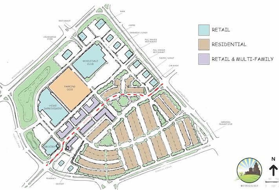 A site plan of WRS Inc.'s vision for the 102-acre Lakeforest Mall site in Gaithersburg.