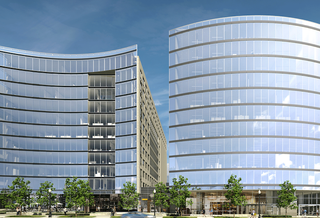 A rendering of the two office buildings planned at NoMa's Tyber Place, which Skanska has decided not to build on spec. 