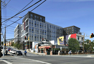 A rendering of Greystar's project near the intersection of Baltimore Avenue and Knox Road in College Park. 