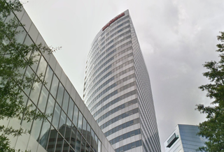 The 1100 Wilson Blvd. office tower in Rosslyn, with Raytheon's name on top. 