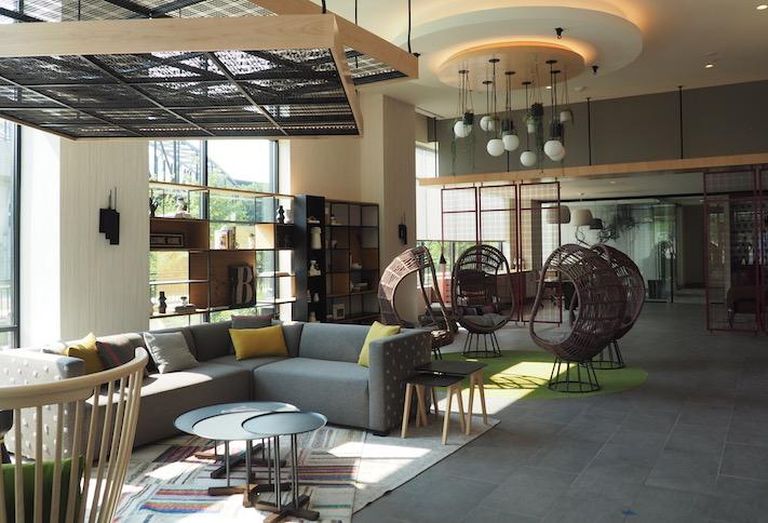 The lobby in apartment building The Chase at the Bryant Street development. 