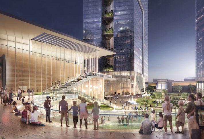 A rendering of the central plaza at Clemente's View at Tysons development