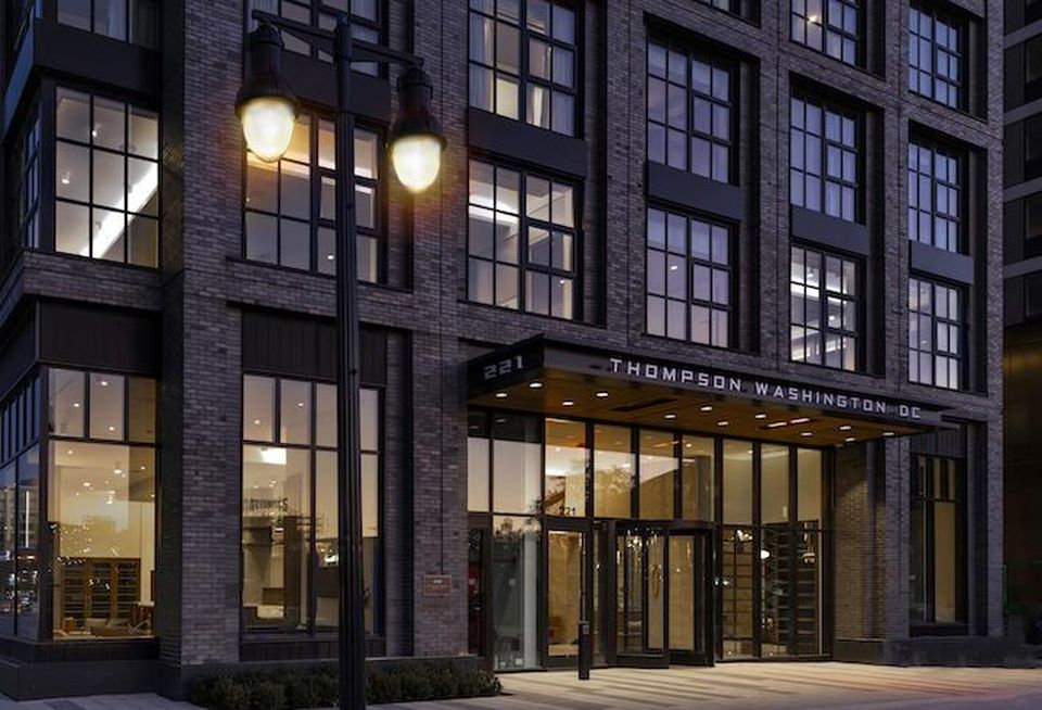 The entrance to the Thompson Washington D.C. hotel at The Yards