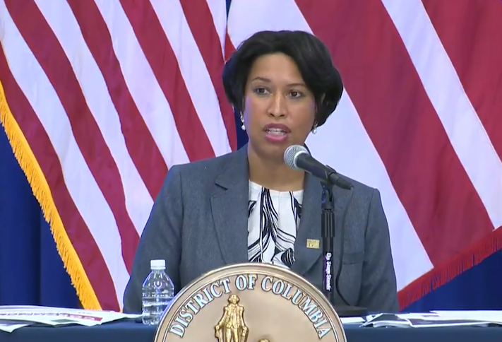 Mayor Muriel Bowser speaking at the ReOpenDC advisory group press conference Thursday. 